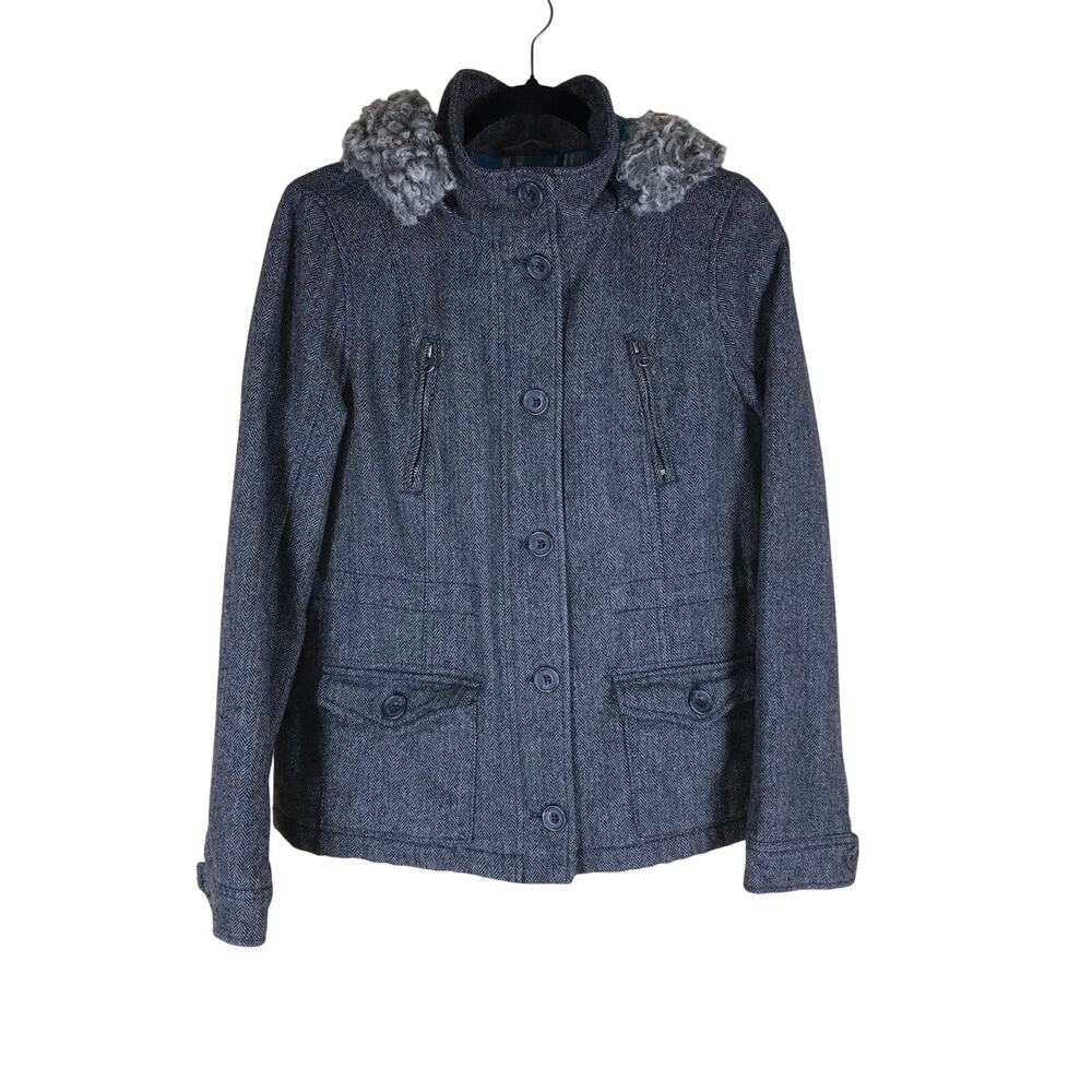 Aeropostale Jacket Women’s Large Gray Plaid Lined Hooded Wool Blend 2011 Winter